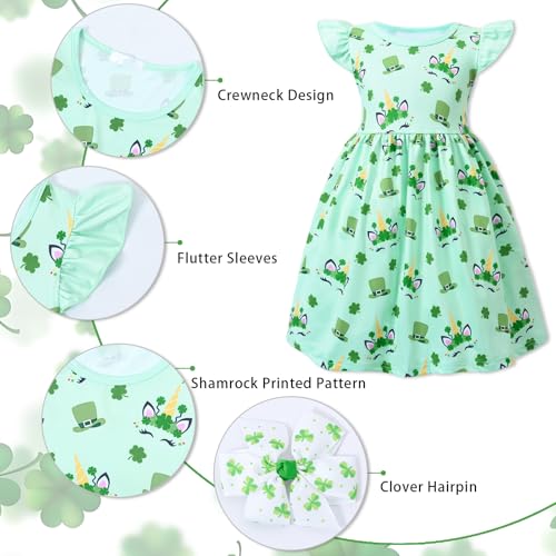 4th of July Toddler Girl Dress Memorial Day Outfit American Flag Flutter Dresses with Hair Clip, 3-8 Years2