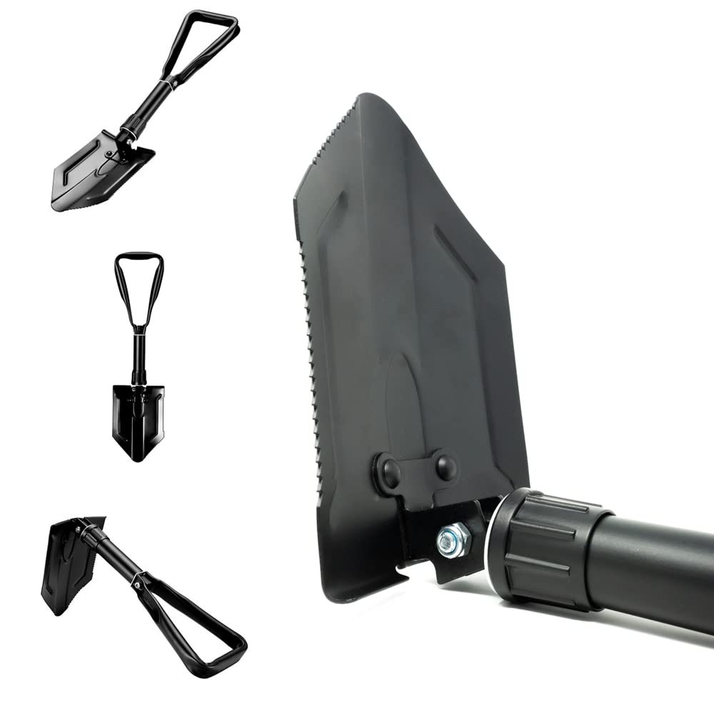 Folding Emergency Shovel - Survival Entrenching Tool with Wood Saw Edge and Tactical Carry Case - 22.64" / 57.50cm, Black