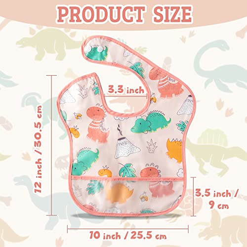 Zainpe 5Pcs Snap Baby Bibs For Boys Dinosaur Pattern Waterproof Stain Resistant Feeding Bib With Food Catcher Pocket Adjustable Washable Unisex Burp Cloths For Toddlers Infants Newborns 6-24 Months #TOP1