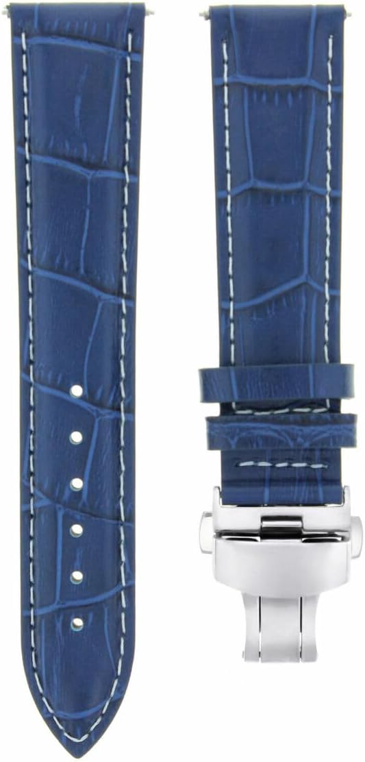 Ewatchparts 23mm Leather Watch Band Strap Compatible With Citizen Ecodrive Blue Angel AT8020-03L Watch Blue With White Stitching