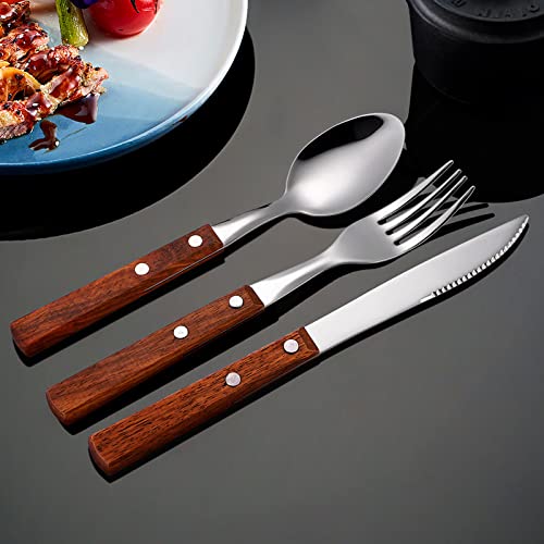 Portable Travel Utensils Set With Case 18/8 Stainless Steel & Wood Eco-Friendly Reusable Utensil Set Include Knife Fork And Spoon With Case For Lunch Box And Camping (Wooden Handle) #TOP7