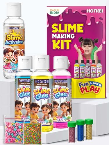 Image of HOTKEI (Make 15+ Slimes) Multicolor Scented DIY Toy Slimy Slime Activator Glue Gel Jelly Putty Making kit Set Toy Birthday Gift for Boys Girls Kids 3 Colored Glue | 1 Activator | Accessories