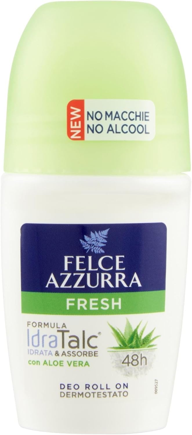 12x Felce Azzurra - Deodorant Roll On Fresh mit Aloe Vera,Formel IdraTalk, Wirksamkeit 48 Stunden, Keine Flecken - 50ml + Beni Culinari Kostenloser Schlüsselanhänger