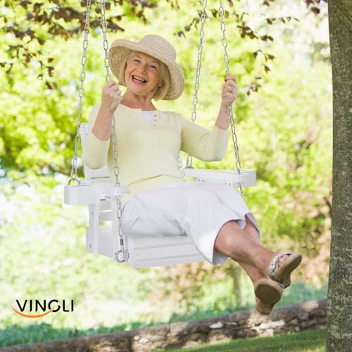 Image of VINGLI 440 LBS Heavy Duty 1-Person Wooden Porch Swing, White