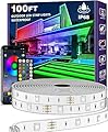 AILBTON 100ft Outdoor LED Strip Lights Waterproof,IP68 Outside Led Light Strips Waterproof with Bluetooth App Remote Control,Music Sync RGB Exterior Led Rope Lights (100FT(Outdoor Waterproof))