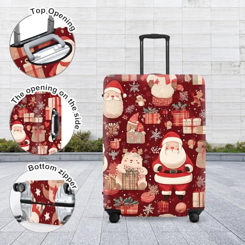 Image of Allover Christmas Luggage Cover - Red Background with Santa, Gifts and Snowmen Pattern, Dense Holiday Design for 24 26 Inch Travel Bag