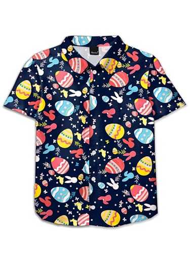Image of Remimi Unisex Kids 4th of July Button Up Shirt Boys American Flag Print Hawaiian Beach Short Sleeve Tops 5-14 Years