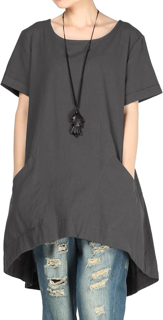 Minibee Women's Cotton Linen Short Sleeve Tunic/Top Tees - Image 2