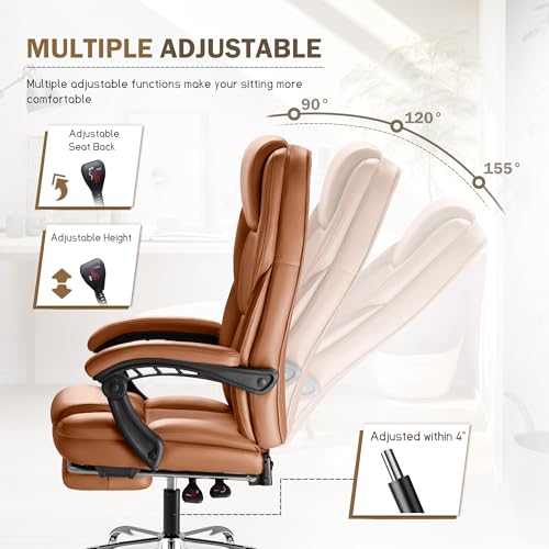 Image of Furmax Executive Office Chair with Foot Rest Big and Tall Office Chair Ergonomic Home Office Desk Chairs Reclining High Back Leather Chair with Lumbar Support, 400LBS (Brown)