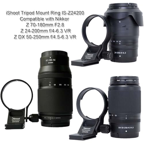 iShoot Lens Collar Tripod Mount Ring Compatible with Nikon Z 24-200mm f/4-6.3 VR, DX 50-250mm f/4.5-6.3 VR & Nikkor Z 70-180mm F2.8, Support Holder Bracket Bottom is Arca-Swiss Fit Quick Release Plate - Thumbnail 4