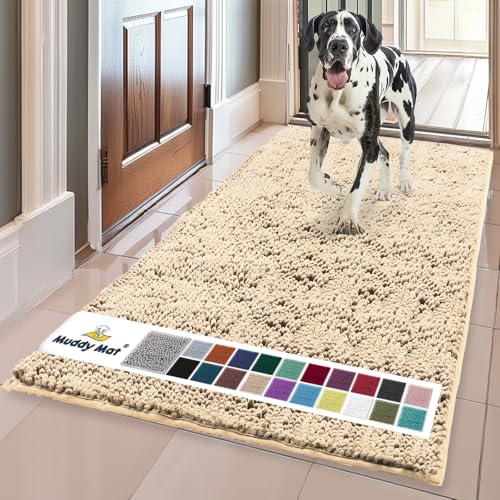 Image of Muddy Mat | Super Absorbent Door Mat Indoor, Microfiber Quick Dry Chenille Entryway Rug, Non-Slip Front Door Mat, Indoor Mats for Entryway, Machine Washable Pet Rug, Beige 3ft x 8ft