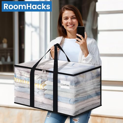 Image of RoomHacks Moving Bags, Heavy Duty Large Storage Bags, 100L, 8 Pack, Clear