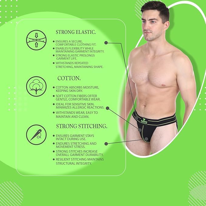 Image of Defender Athletic Supporters with Cup Pocket for Men Sports, Male Underwear for Workout in Gym Stretchable Cotton, Moisture Wicking Supporter for Cricket, Running, Quick Dry