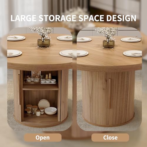 Image of HIPIHOM 43.3 inch Round Kitchen Table for 4-6 Modern Farmhouse with Storage Shelf, Waterproof Top for Small Space Dining, Office, Living Room (Walnut Color Table)