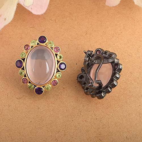 Boucles d'oreilles quartz rose argent 925 avec améthyste et péridot - 4