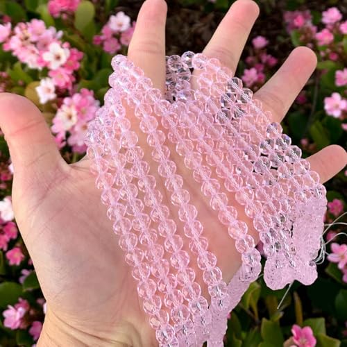 Image of 140pcs Czech Faceted Rondelle Crystal Glass Beads 8mm Bulk Light Rose Pink