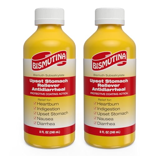 BISMUTINA Bismuth Subsalicylate Liquid,Sugar-Free Over-The-Counter Stomach Medicine for Fast Relief of Nausea, Heartburn, Indigestion, Diarrhea, Gas & More, Liquid Antacid Formula,8 Fl Oz|2-Pack