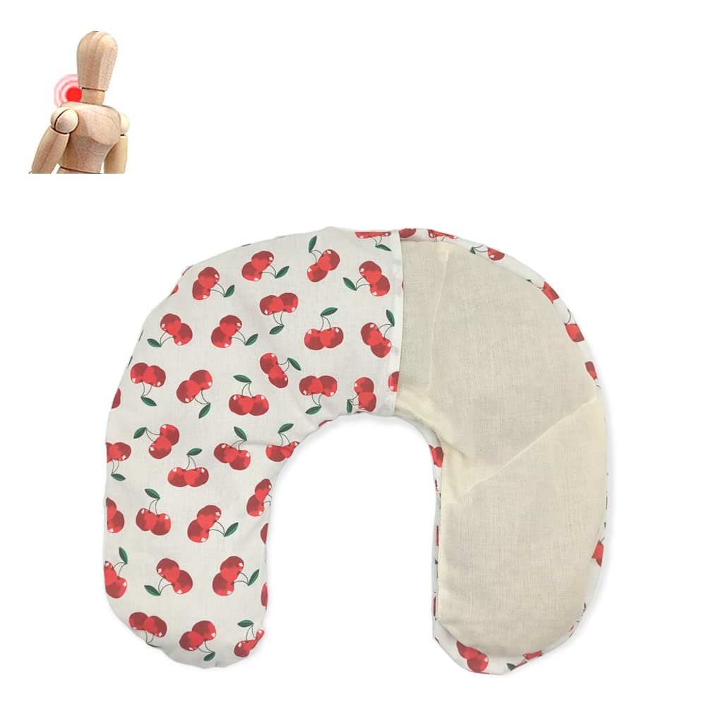 Saco térmico Cervical Cherries White 36 x 32 cm, Relleno con 600gr de Huesos de Cereza orgánica, con Funda Lavable en Lavadora, para microondas y congelador