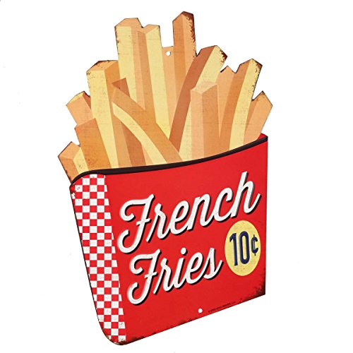 french fries sign - Open Road Brands French Fries Embossed Metal Sign - Vintage Diner French Fries Sign for Kitchen or Man Cave