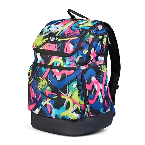 Speedo Teamster 2.0 Rucksack 35L – Zum Schwimmen – Graffiti Hearts – Schwarz/Blau/Gelb/Pink