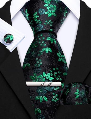 Image of Barry.Wang 6 PCS Men Ties Set Silk Business Fashion Woven Necktie Handkerchief Cufflinks Paisley Stripe Wedding Party