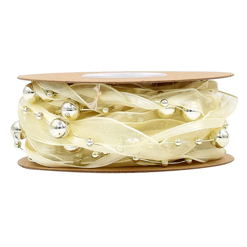 Basteldrahtband, Christbaumschmuck Bänder Perlenkette Geschenkband Gold(Gold)