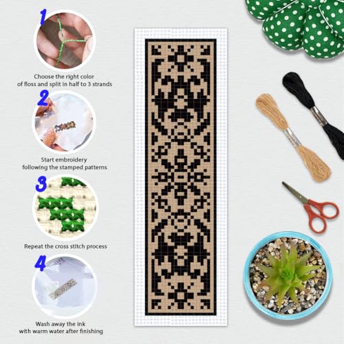 Image of BEUNITONE 6 Pcs Cross Stitch Bookmark Kit DIY Vintage Decorative Border Counted Cross Stitch Stamped Kits for Adults Beginners with Instructions Embroidery Bookmark Kit for Book Lovers 2.4x7.9 in