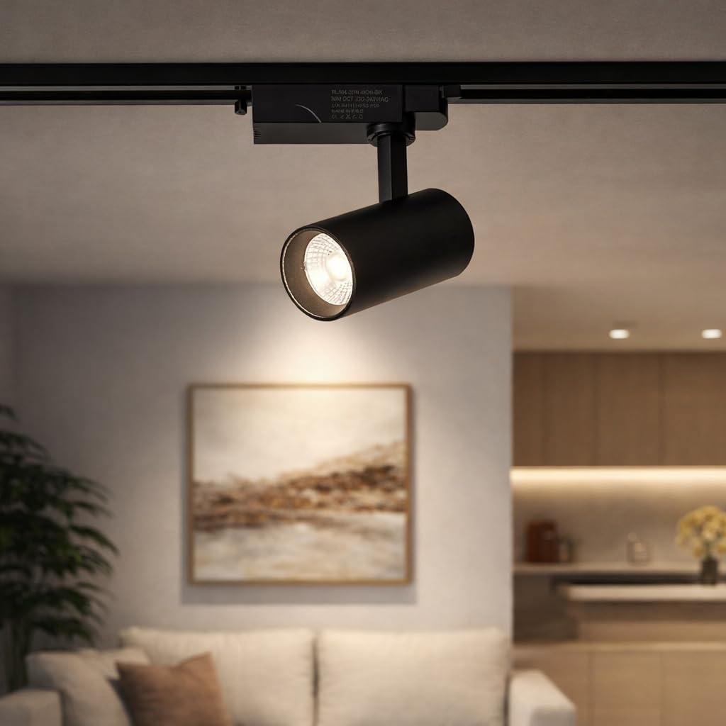 Alpinaluz Foco LED negro mate para carril monofásico 20W con CCT seleccionable 2700K-4000K-6000K, CRI90, 2000lm, apertura 40º y cabezal orientable para iluminación profesional IP20