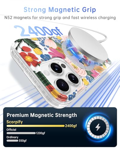 Coque iPhone 16 Pro MagSafe transparente SCORPIFY fleurs de Camélia or