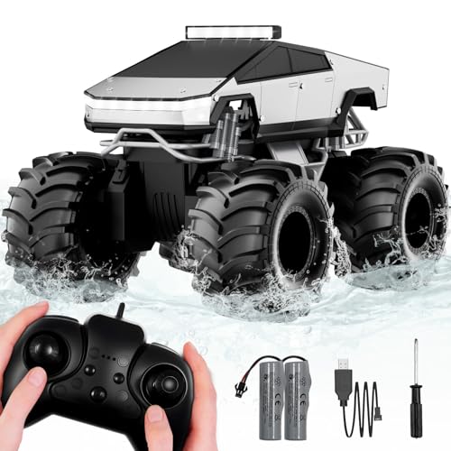 Remote Control Car, 1:18 Amphibious Waterproof RC Cars, 4WD All Terrain Offroad RC Truck, 2.4GHz Loadable Cyber Truck, 360°In-Situ Rotating Monster Trucks Toys for Boys Hobby Gifts Age 6 7 8 9 10-13+