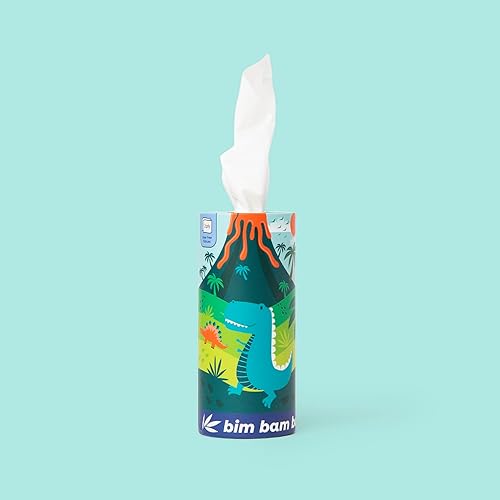 Miniatura 2 de Bim Bam Boo Tubo de tejido facial 100% de bambú, pañuelos de viaje hipoalergénicos de 3 capas en soporte para pañuelos de automóvil, 1 tubo de