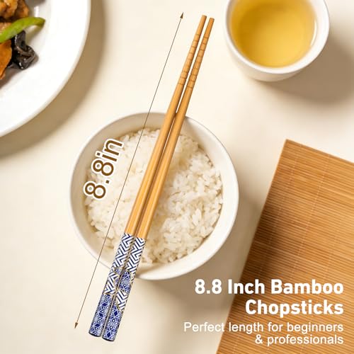 Image of Antner 5 Pairs Bamboo Chopsticks Reusable Chopstick Exquisite Japanese Style Chop Sticks with Black Box for Sushi, Ramen, Hot Pot and Asian Dining, 8.8 Inch /22.5cm Gift Set