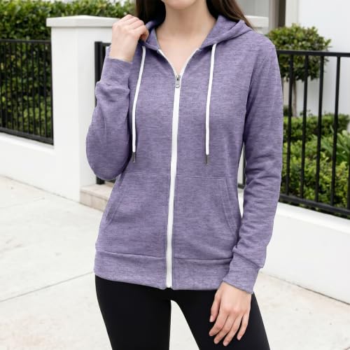 Image of GIVON Basic Lightweight Zip-Up Hoodie Long Sleeve Thin Jacket for Women with Plus Size