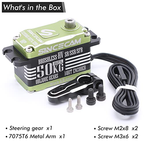 Sincecam 50Kg High Torque Low Profile Brushless Servo 180° High Speed Servo Motor 8.4V Waterproof Steering Servo Metal Oblique Gear All Aluminum Case For 1/10 1/12 Rc Car Off-Road Truck #TOP6