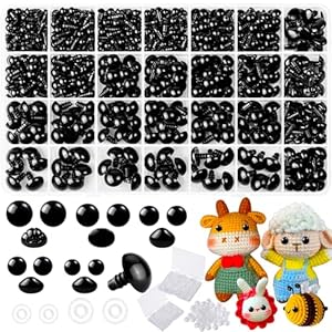 1000 piezas de ojos y narices de seguridad de 0.236 a 0.555 pulgadas para ganchillo, ojos de seguridad de plástico negro con arandelas, ojos de muñeca para animales de peluche, accesorios de bricolaje