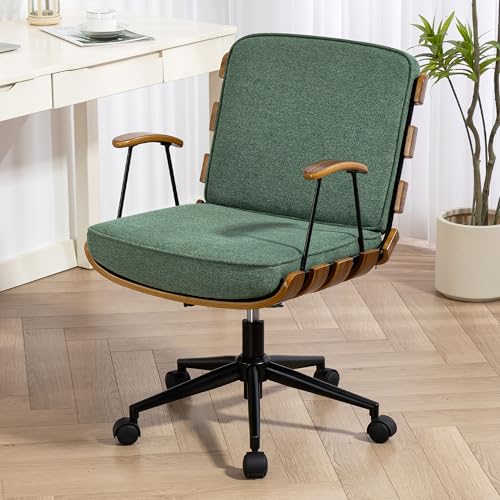 Home Office Desk Chair with Wheels & Armrests, Walnut...