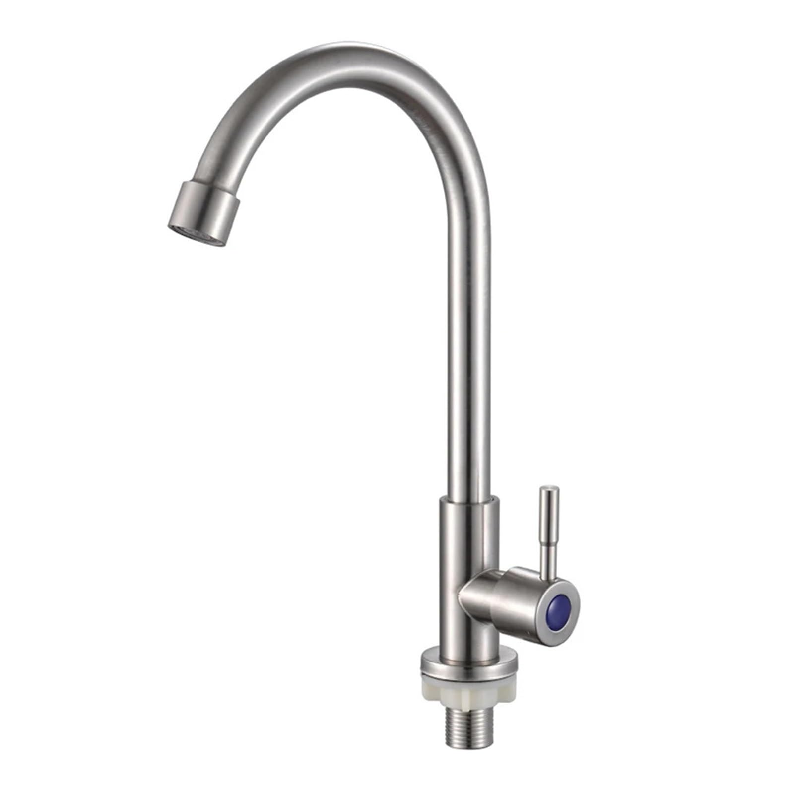 MIUYTRN Kitchen Faucet Stainless Steel Water Tap Rotation Single Lever Bathroom Sink Cold Water Faucet Countertop Washbasin Tap
