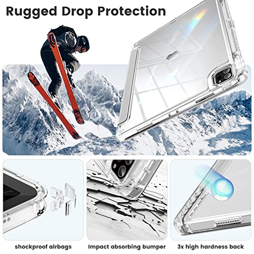 Infiland Compatible With Ipad Pro 12.9 Case 2022/2021(6Th/5Th Gen), [Crystal Clear Both Back & Frame] Anti-Yellowing + Pencil Holder (A2378, A2461, A2379, A2462, A2436, A2764, A2437, A2766), Silver #TOP4