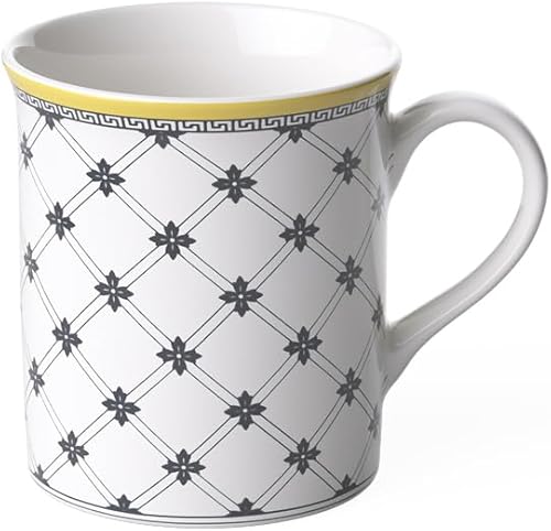 Villeroy & Boch Audun Promenade - Taza de café, porcelana premium, fabricada en Alemania, capacidad de 10 onzas, blancogrisamarillo