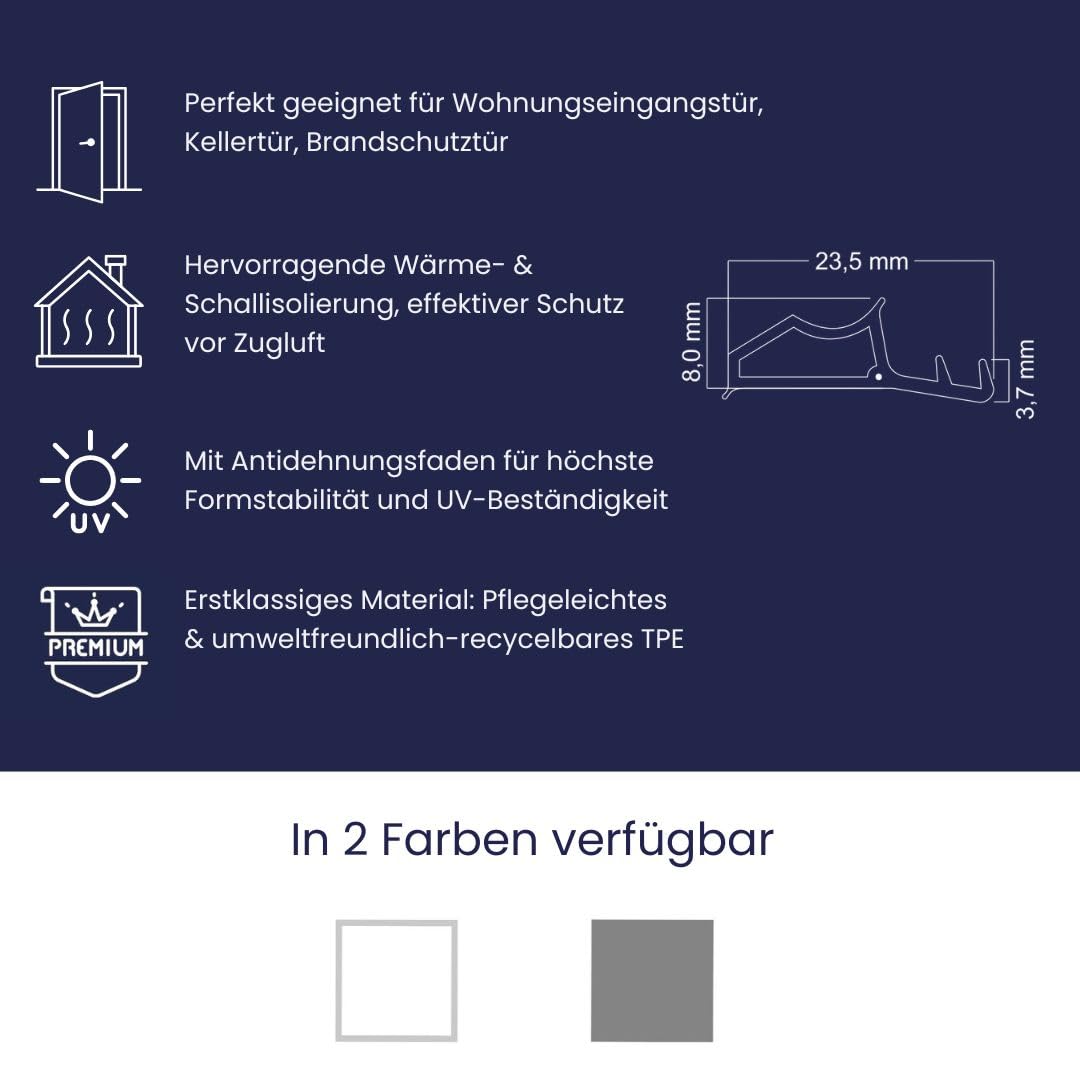Stahlzargendichtung Grau 10m - gegen Zugluft Lärm & Staub spart Heizkosten Dichtung Dichtungshöhe 8mm Dichtungsbreite 23,5mm Falz Türdichtung (Grau 10m)