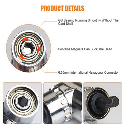 Cigotu Right Angle Drill, 105 Degree Multifunction Right Steel Angle Driver Angle Extension Power Screwdriver Drill With 1/4" Drive 6Mm Hex Quick Change Magnetic Drill Bit Angled Bit Power Drill Tool #TOP4