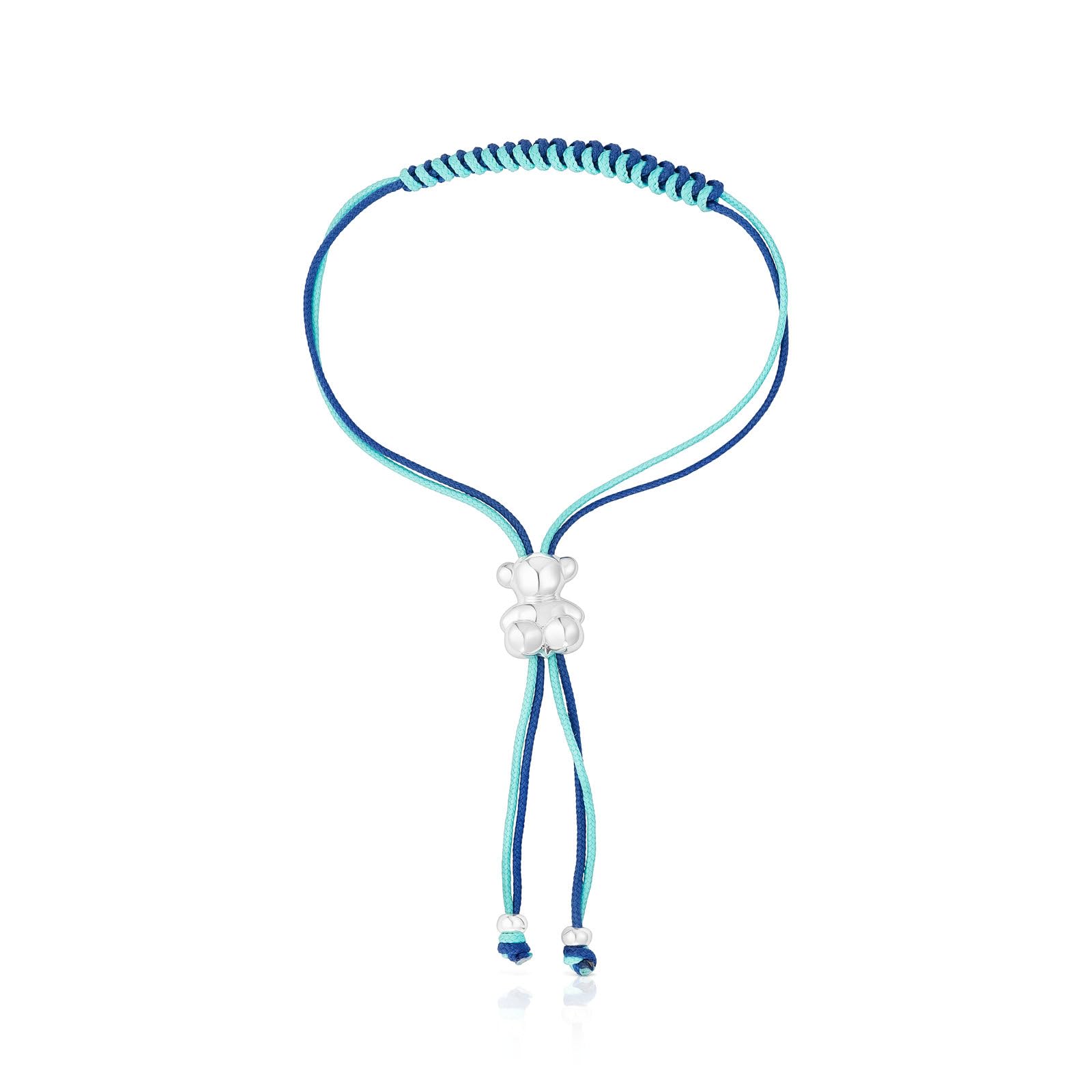 TOUS Pulsera de Cordón Turquesa y Azul Marino Para Mujer con Motivo de Oso de Plata de Primera Ley, Colección Bold Bear