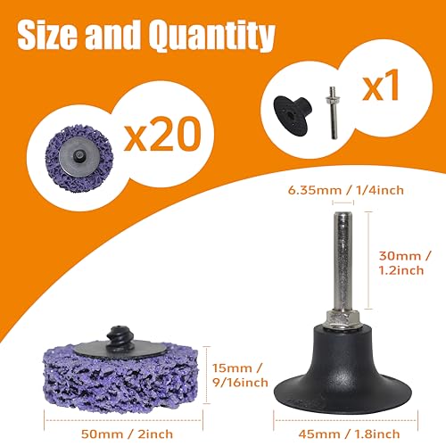 Merryland CSD Scheibe 50mm Farbe Rost für Stabschleifer, 50 mm Lila Reinigungsscheibe Entroster Scheibe Metall Stahl Grobreinigungsscheibe Grobschleifscheibe 20 Stück Mit 6,35mm Schaft, DGTA022C1