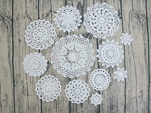 TOSEEY 24 Vintage Hand Made Crochet Doilies Crochet Motifs 2-7 inches Round White Beige (12pcs Beige & 12pcs White) - Thumbnail 7