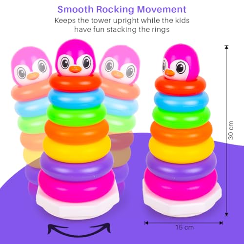 Image of RATNA'S Penguin Stacking Rings Big Plastic Stack Up Educational Toy Colorful 7 Rings Tower for Kids 1+ Years