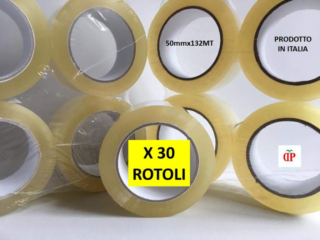 Nastro Adesivo Trasparente resistente Silenzioso con Metraggio Garantito 50 x 132 Mt 30 Rotoli (50 x 66 x 2)