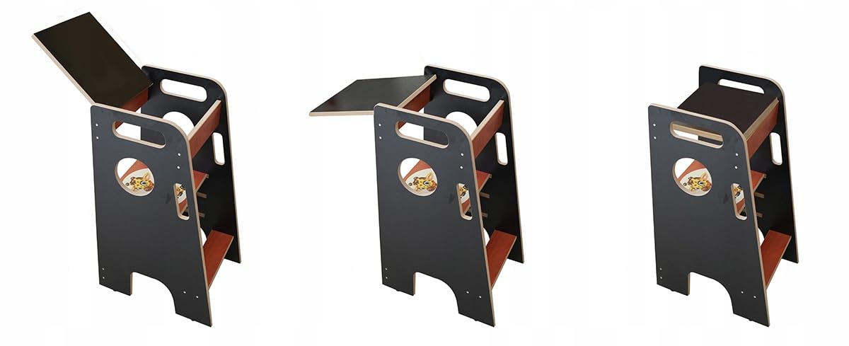 Skyline Torre di Apprendimento Libreria Montessoriana per Bambini Scaletta Pieghevole Tavolino Sedia Torretta Pieghevoli Scrivania Sgabello Tavolo Kitchen Helper Learning Tower nero/marrone
