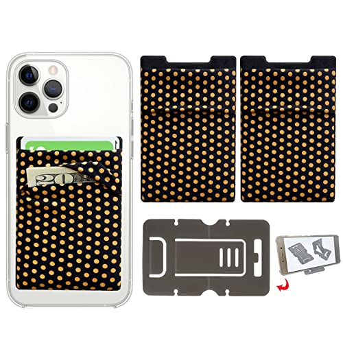 Image of RFID Blocking Phone Card Wallet Stretchy Lycra Wallet Pocket Credit Card ID Case Pouch Sleeve Adhesive Sticker Compatible with iPhone Android Smartphones (Polka Dot Yellow)-2PC