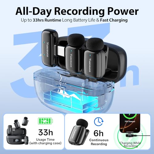 Image of Mini Wireless Lavalier Microphone for iPhone ipad Android, Noise Reduction and Mute, 33h Charging Case, Plug & Play, 131FT Range, Mini Lapel Mic for Video Recording, Vlogging, YouTube
