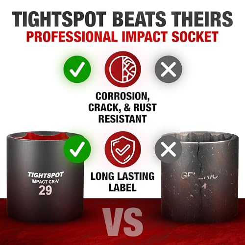 Image of TIGHTSPOT 1 /2 Inch Drive - 29mm Shallow Impact Socket with Anti-Rounding 6 Point Design, Heat-Treated CRV Steel, Metric